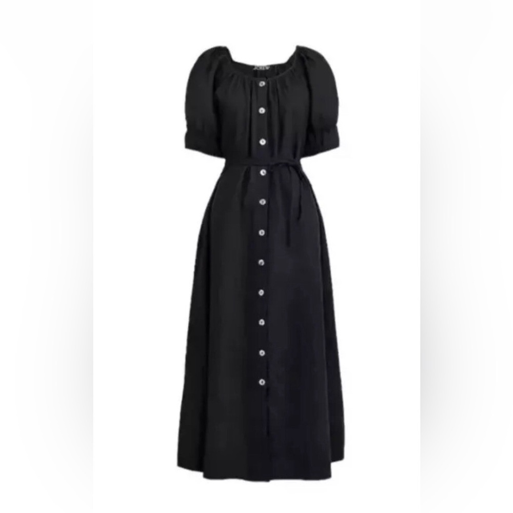 J.Crew Black Puff Sleeve Button-Down Midi Dress Sz M